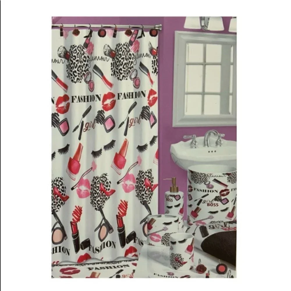 Fashion Girl Boss Animal Print Makeup Mat Rug 20 in X 32” White Pink Black Multi